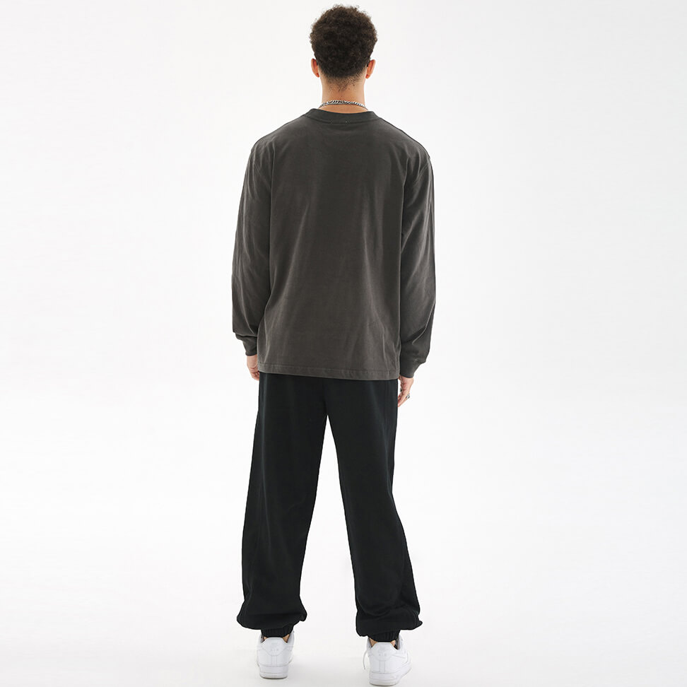 mens long sleve t shirt with ribbed collar 丨 Lezhou Garment