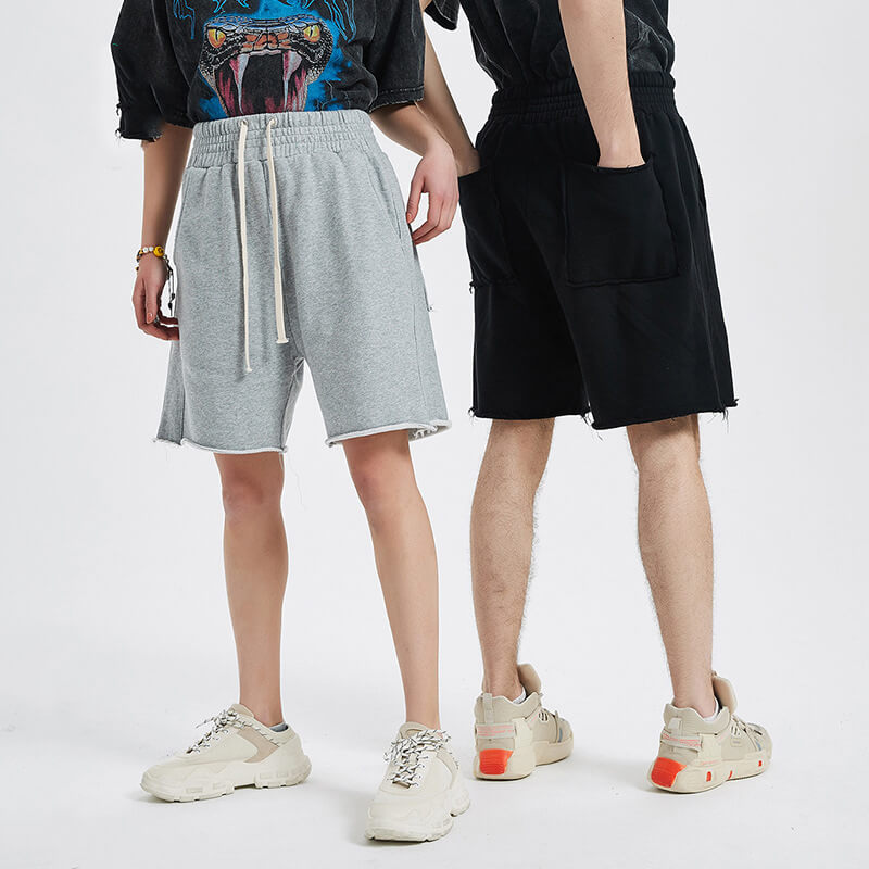 Raw edge oem design knee length sweat shorts 丨 Lezhou Garment